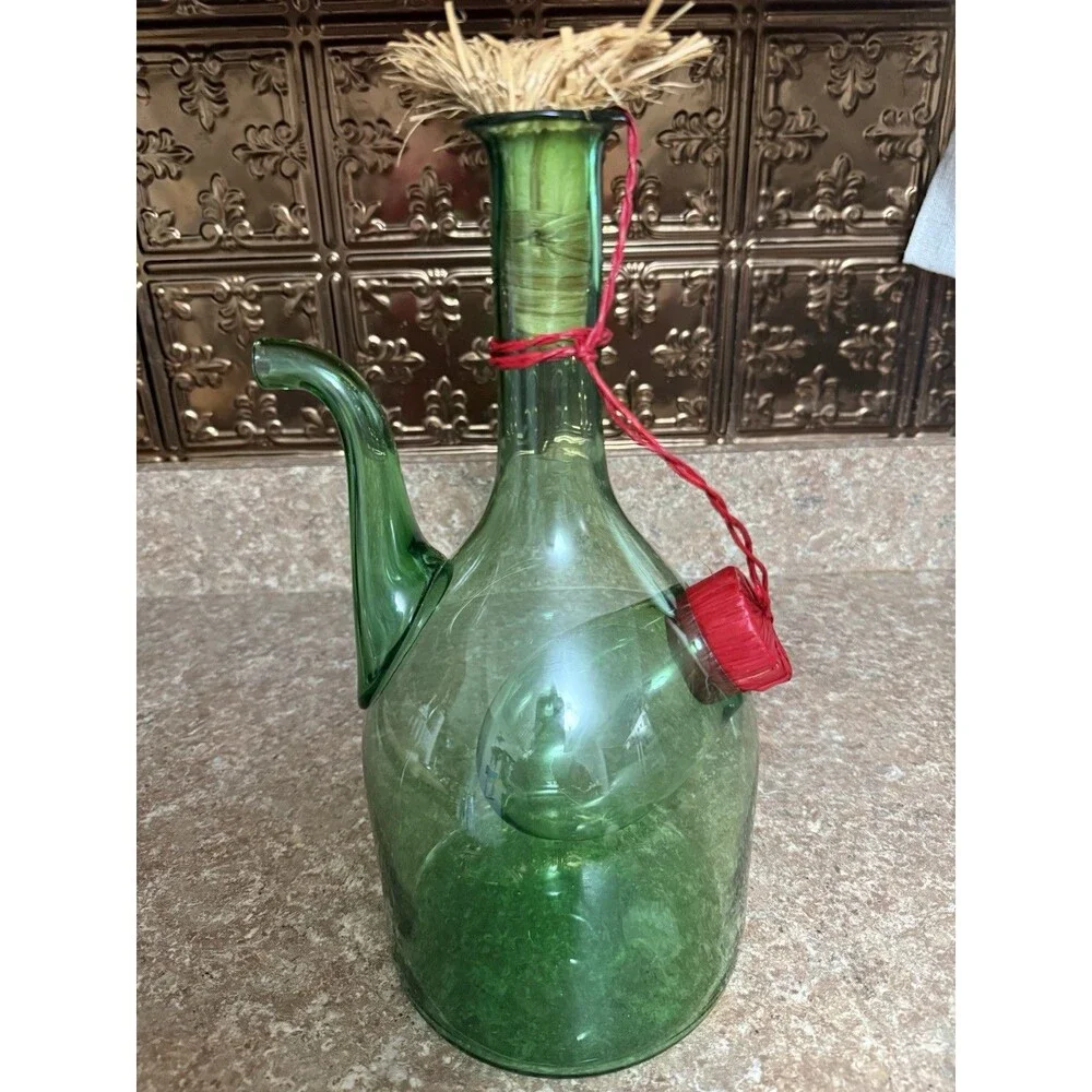 Princess House Old World Italian Wine Chiller Green Glass Decanter
